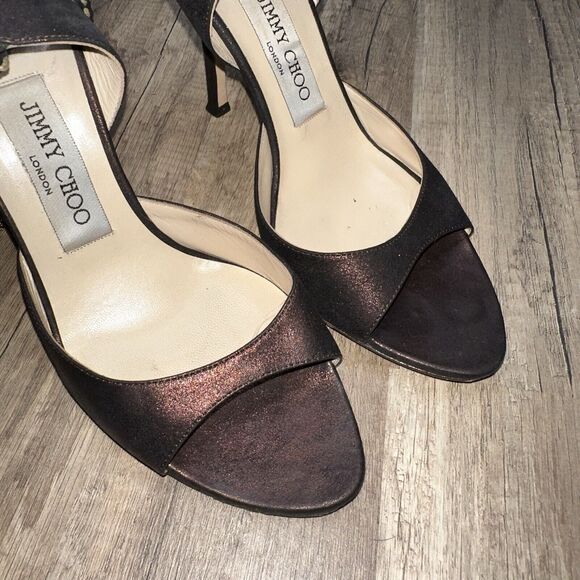 Jimmy Choo Women’s Lace Up Stiletto Heels Brown Gold Chain Accent Size 36.5 - Picture 3 of 6